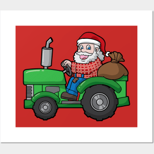 Santa Claus Farmer Tractor Merry Christmas Posters and Art